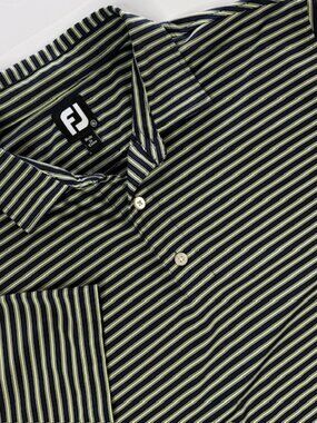 FootJoy Polo Shirt Men's XL Black Gray Striped Performance Golf Short Sleeve